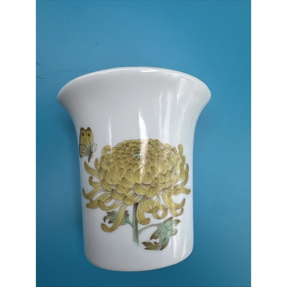 Vintage Flower Vase Takahashi‎ Medley Yellow Mum Butterfly Japan Porcelain Small